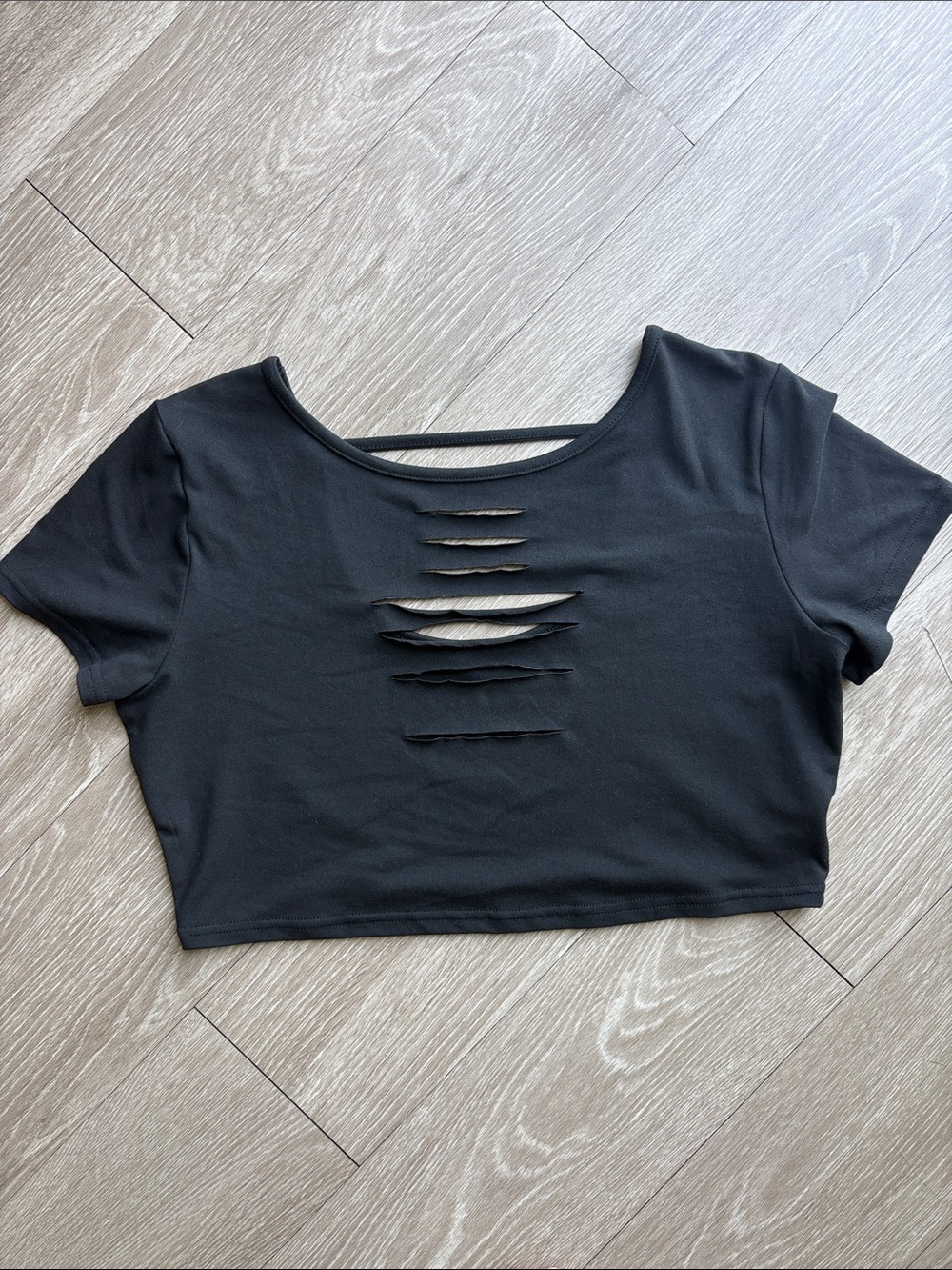 SHEIN laser cut Black Crop Top with open back